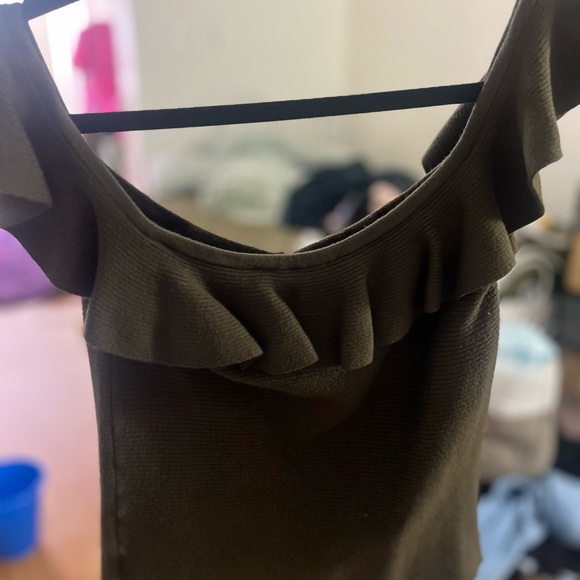 Express Olive Ruffle Blouse - Picture 3 of 6